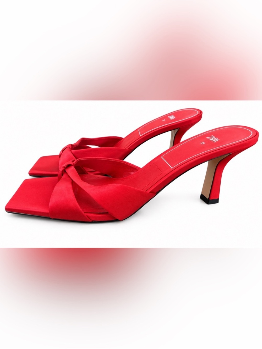 ZARA Red Satin Bow Kitten Heel Mules – EU 39 / US 8.5